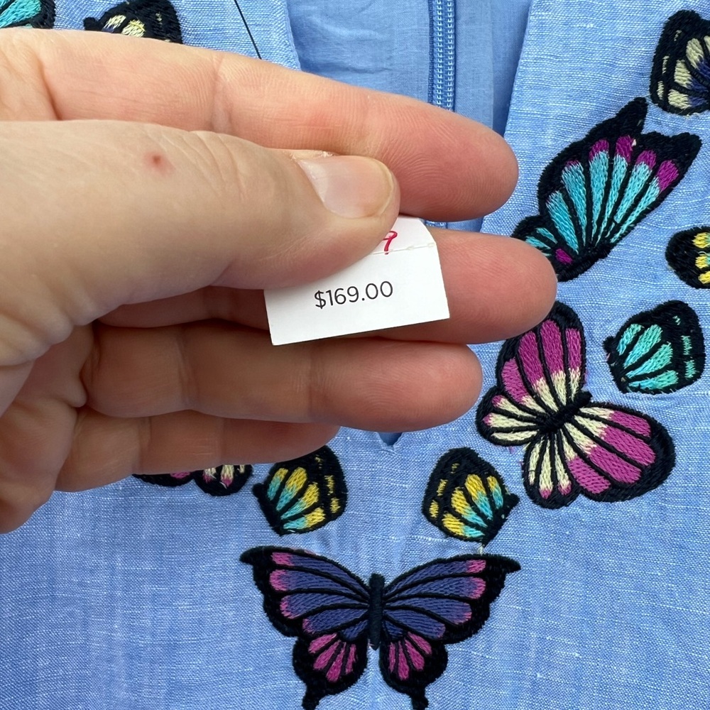 NWT Talbots Pretty Blue Embroidered Butterflies Sleeveless Linen Cotton Blend - Picture 5 of 6